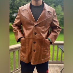 Cortefiel of Spain VINTAGE LEATHER JACKET Men’s 44 COGNAC Brown MISSING BUTTON